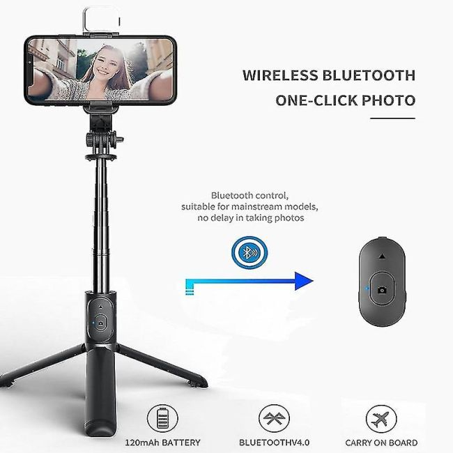 Set 3in1, Selfie Stick cu Lampa LED si Trepied, conectare Bluetooth, alimentare USB [4]