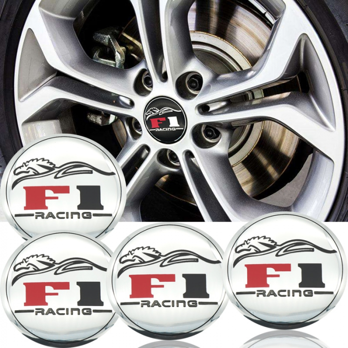 Set 4 buc. ornament central janta, model "F1 Chrome", diametru 5cm [1]
