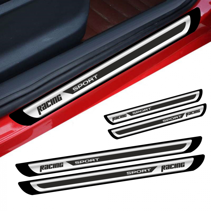 Set 4 bucati Protectii Praguri din autocolant Crom - Racing Sport [1]