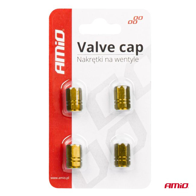 Set 4 capacele auto pentru ventil, din aluminiu, model Hexagon, culoare Galben [2]