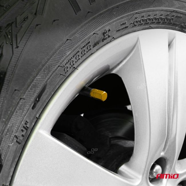 Set 4 capacele auto pentru ventil, din aluminiu, model Hexagon, culoare Galben [4]
