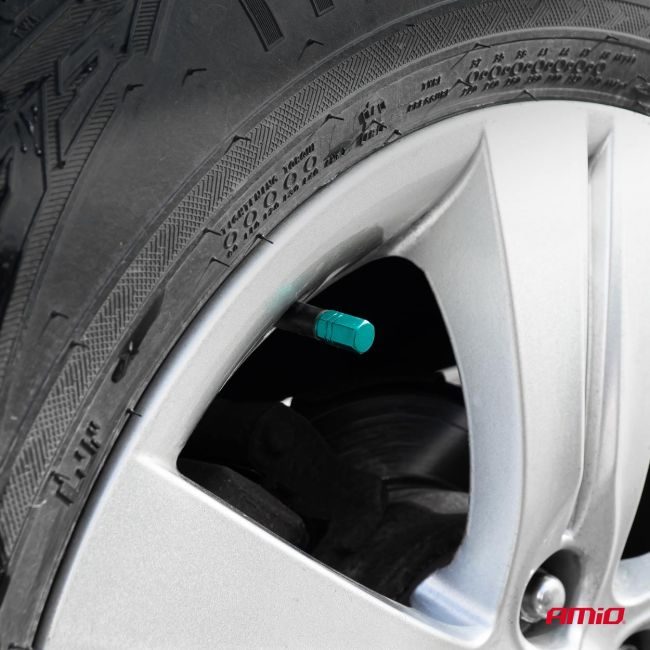 Set 4 capacele auto pentru ventil, din aluminiu, model Hexagon, culoare Verde [3]