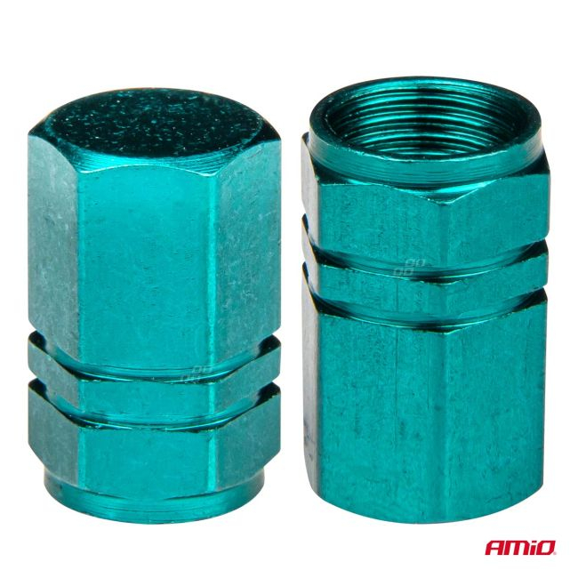 Set 4 capacele auto pentru ventil, din aluminiu, model Hexagon, culoare Verde [2]