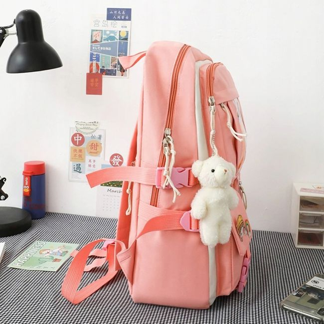 Set 4-in-1 pentru Scolari sau Prescolari - (rucsac, geanta de umar, plic elegant, penar), culoare ROZ cu IEPURAS, Cod AVX-WT-BUNN-PINK [3]