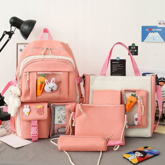 Set 4-in-1 pentru Scolari sau Prescolari - (rucsac, geanta de umar, plic elegant, penar), culoare ROZ cu IEPURAS, Cod AVX-WT-BUNN-PINK [2]