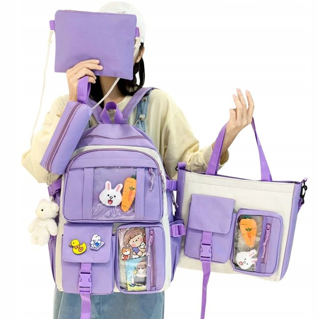 Set 4-in-1 pentru Scolari sau Prescolari - (rucsac, geanta de umar, plic elegant, penar), culoare VIOLET cu IEPURAS, Cod AVX-WT-BUNN-VIOLET [4]