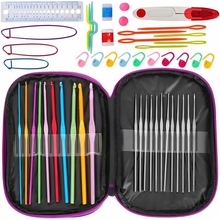 Set 50 piese pentru crosetat in husa din piele ecologica, un cadou perfect pentru pasionații de crosetat sau broderie [1]