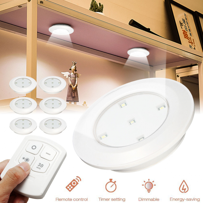 Set 6 Lampi LED Wireless, autoadezive, cu telecomanda, pentru iluminat scari sau mobilier [1]