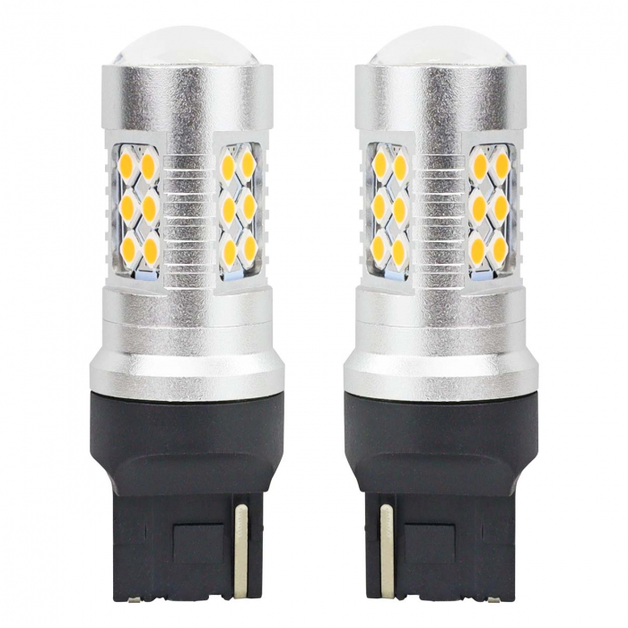 Set becuri auto cu LED CANBUS, 3030, 24SMD, compatibil T20, 7440, WY21W, Portocaliu, 12V / 24V, destinat competitiilor auto sau off-road [1]