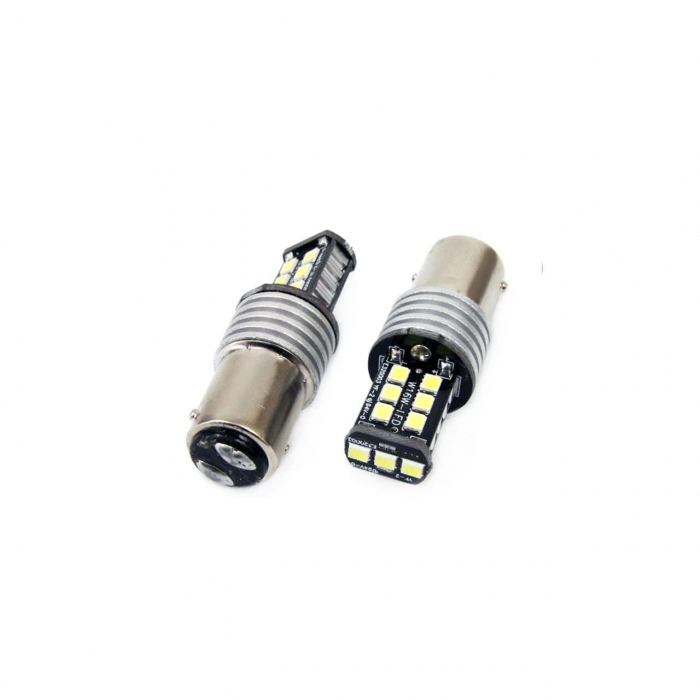 Set becuri auto cu LED CANBUS compatibil P21/5W BA15D 15 SMD 7.5W Alb 12/24V, destinat competitiilor auto sau off-road [1]
