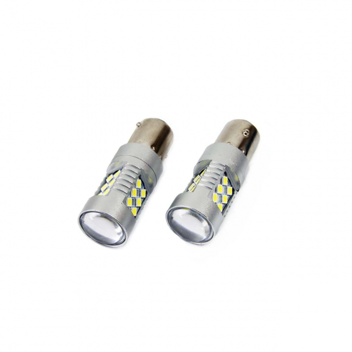 Set becuri auto cu LED CANBUS compatibil P21W BA15S 24 SMD 6.2W Alb 12/24V, destinat competitiilor auto sau off-road [2]