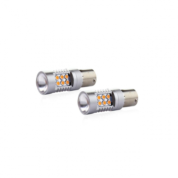 Set becuri auto cu LED CANBUS compatibil P21W BA15S 24 SMD 6.2W Orange 12/24V, destinat competitiilor auto sau off-road [2]