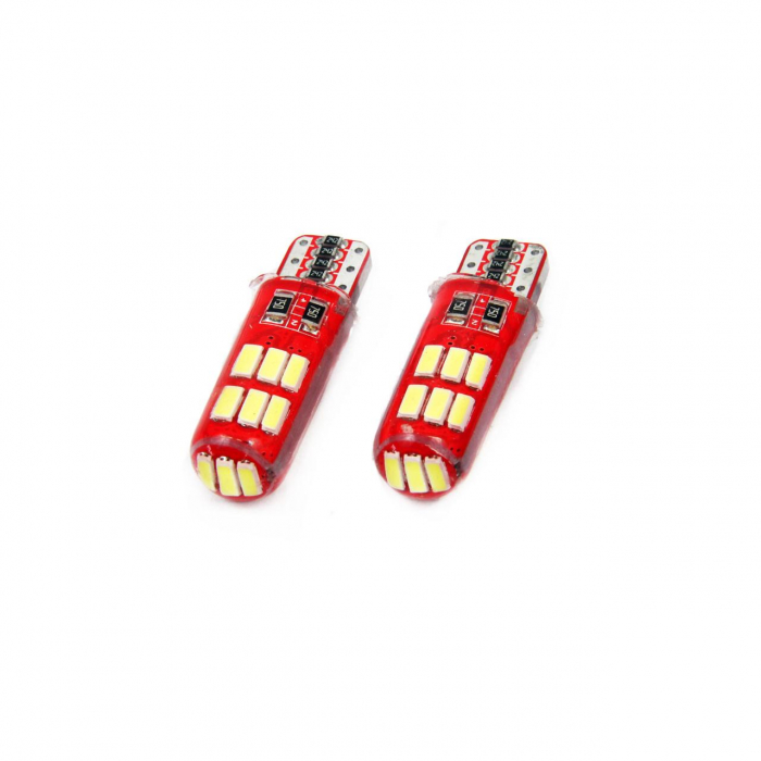 Set becuri auto cu LED CANBUS compatibil T10e W5W 12 SMD SILCA Alb 12V, destinat competitiilor auto sau off-road [1]