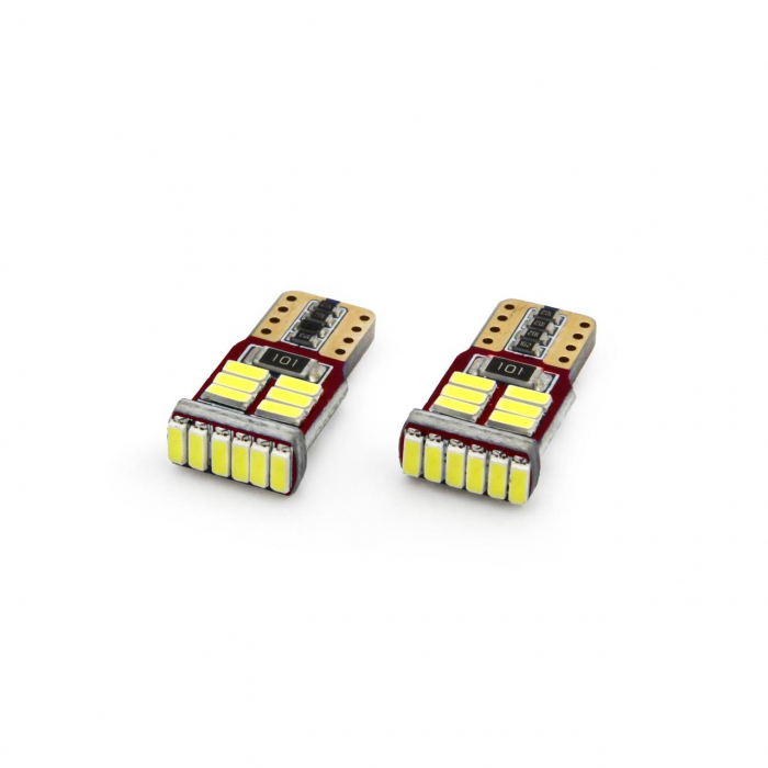 Set becuri auto cu LED CANBUS compatibil T10e W5W 18 SMD Alb 12V, destinat competitiilor auto sau off-road [1]