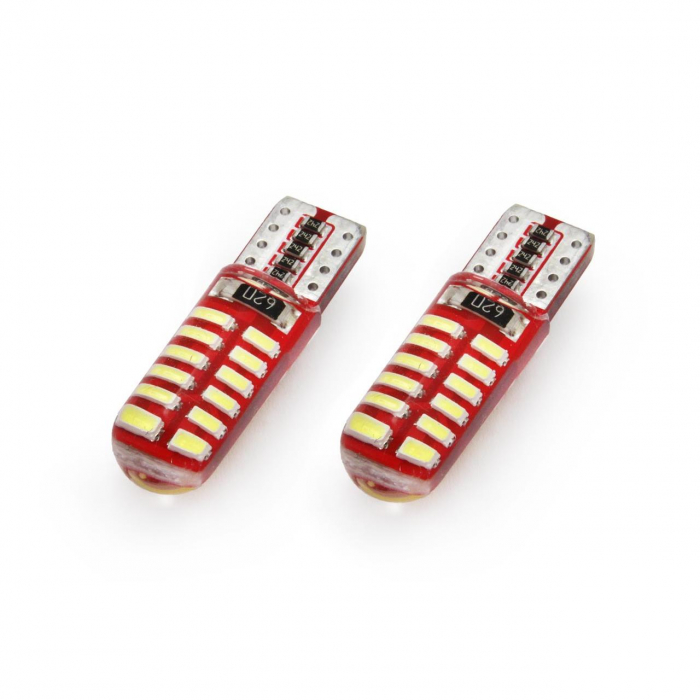Set becuri auto cu LED CANBUS compatibil T10e W5W 24 SMD SILCA Alb 12V, destinat competitiilor auto sau off-road [1]