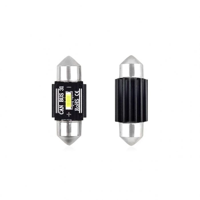 Set becuri auto cu LED CANBUS sofit compatibil C5W 1 SMD 31mm Alb 12/24V, destinat competitiilor auto sau off-road [2]