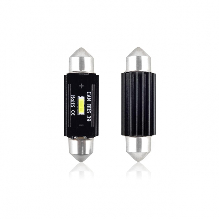 Set becuri auto cu LED CANBUS sofit compatibil C5W 1 SMD 39mm Alb 12/24V, destinat competitiilor auto sau off-road [1]