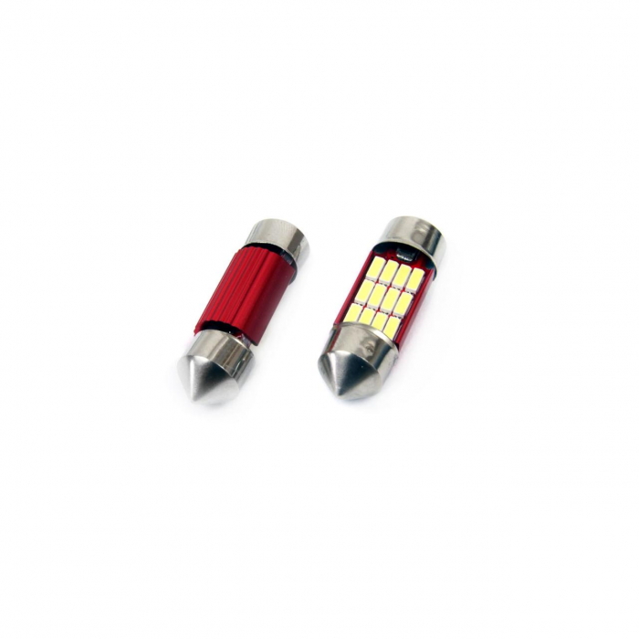 Set becuri auto cu LED CANBUS sofit compatibil C5W 12 SMD 31mm Alb 12/24V, destinat competitiilor auto sau off-road [1]