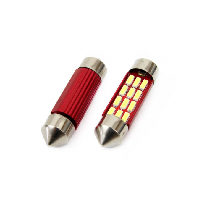 Set becuri auto cu LED CANBUS sofit compatibil C5W 12 SMD 36mm Alb 12/24V, destinat competitiilor auto sau off-road [1]