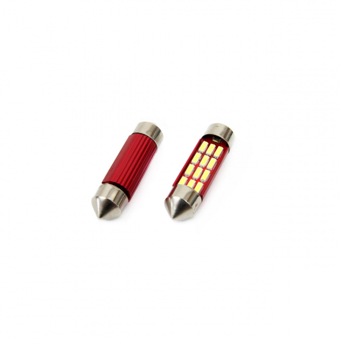 Set becuri auto cu LED CANBUS sofit compatibil C5W 12 SMD 39mm Alb 12/24V, destinat competitiilor auto sau off-road [1]