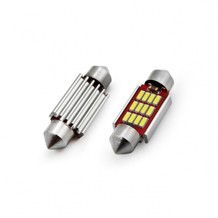 Set becuri auto cu LED CANBUS sofit compatibil C5W 12 SMD 4014 36mm Alb 12/24V, destinat competitiilor auto sau off-road [2]