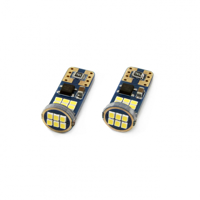 Set becuri auto cu LED CANBUS UltraBright compatibil T10e W5W 18 SMD Alb 12V/24V, destinat competitiilor auto sau off-road [1]