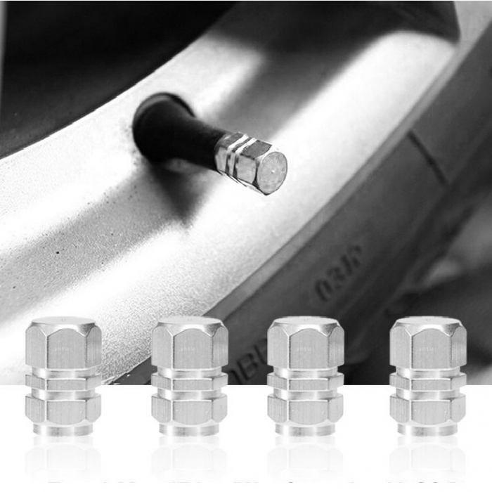 Set capacele auto pentru ventil hexagon argintiu 4 buc [3]