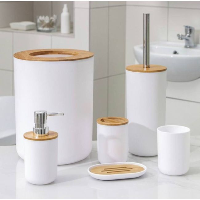 Set Elegant pentru baie format din 6 piese, ABS + lemn, culoare alb/maro [2]