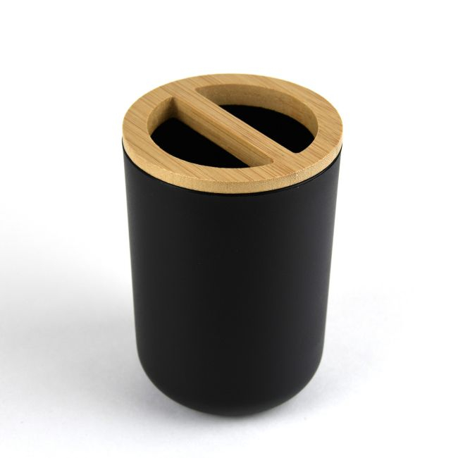 Set Elegant pentru baie format din 6 piese, ABS + lemn, culoare negru/maro [5]