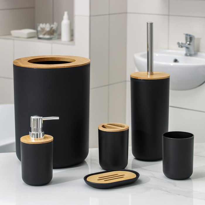 Set Elegant pentru baie format din 6 piese, ABS + lemn, culoare negru/maro [1]