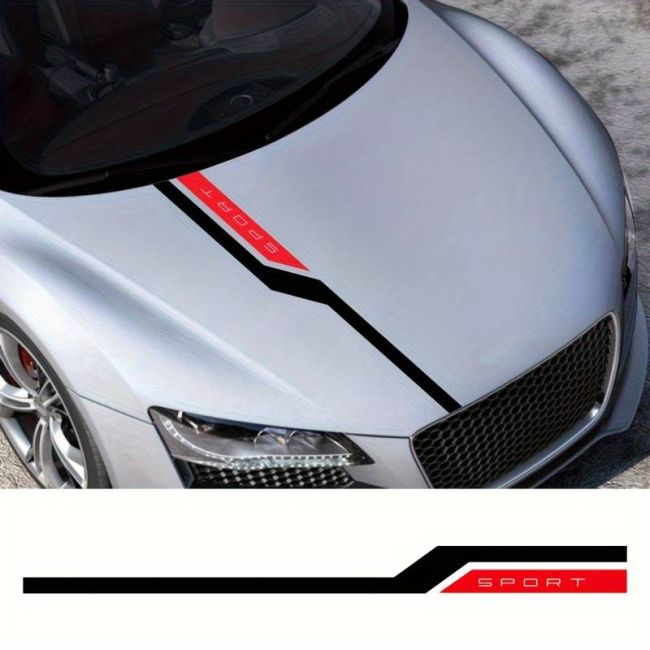 Set sticker autoadeziv Tuning in doua culori, model "Hood Stripes V3", dimensiune 130 x 10 cm, culoare Negru + Rosu [4]