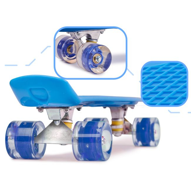Skateboard Penny Board pentru copii cu roti din cauciuc, iluminate LED, culoare Albastra [5]
