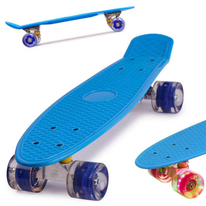 Skateboard Penny Board pentru copii cu roti din cauciuc, iluminate LED, culoare Albastra [1]