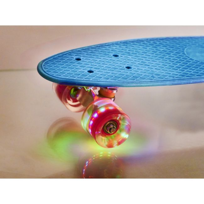 Skateboard Penny Board pentru copii cu roti din cauciuc, iluminate LED, culoare Albastra [2]
