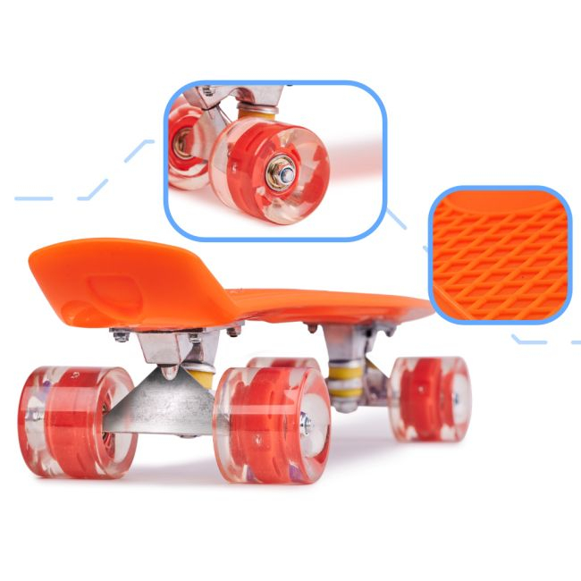 Skateboard Penny Board pentru copii cu roti din cauciuc, iluminate LED, culoare Orange [5]