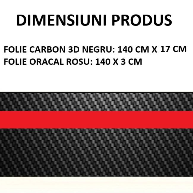Sticker autoadeziv Tuning, model "Rally Stripe Carbon 3D", dimensiune 140 x 17 cm, culoare Negru/Rosu [6]