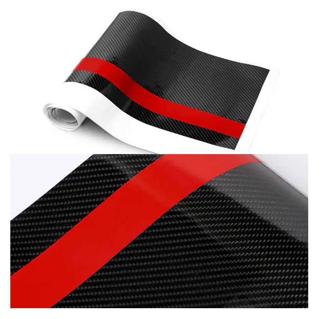Sticker autoadeziv Tuning, model "Rally Stripe Carbon 3D", dimensiune 140 x 17 cm, culoare Negru/Rosu [5]