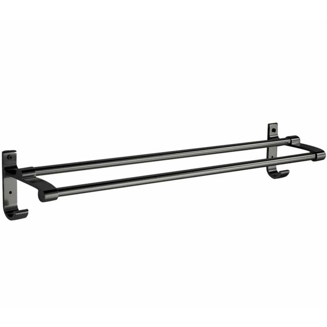 Suport din aluminiu pentru 2 prosoape + 2 cuiere, lungime 60 cm, culoare Neagra [3]