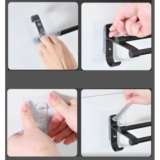 Suport din aluminiu pentru 2 prosoape + 2 cuiere, lungime 60 cm, culoare Neagra [2]