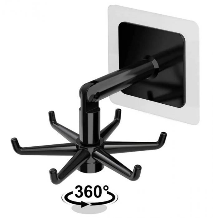 Umeras rotativ de bucatarie cu 6 carlige, material ABS, lungime 11 cm, culoare Negru [3]