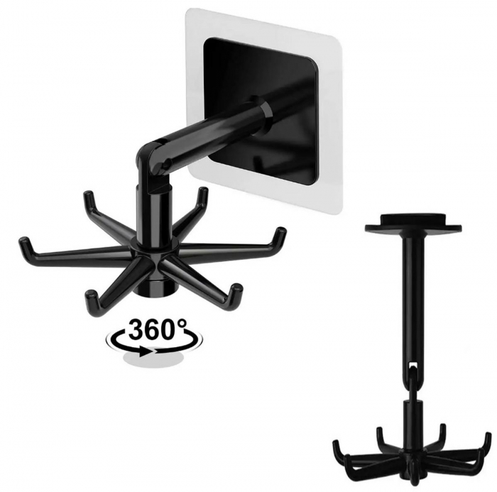 Umeras rotativ de bucatarie cu 6 carlige, material ABS, lungime 11 cm, culoare Negru [2]