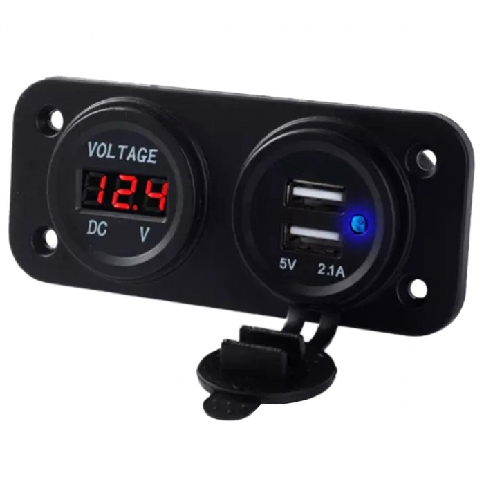 Panou electric suplimentar impermeabil pentru vehicule Off Road, ATV, SSV, tensiune 12-24V, 2 x USB si Voltmetru [1]