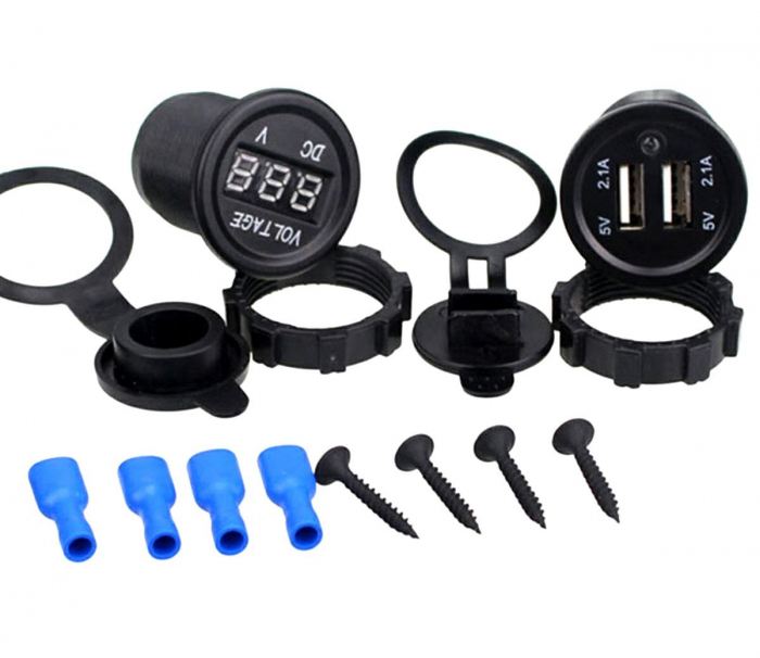 Panou electric suplimentar impermeabil pentru vehicule Off Road, ATV, SSV, tensiune 12-24V, 2 x USB si Voltmetru [4]