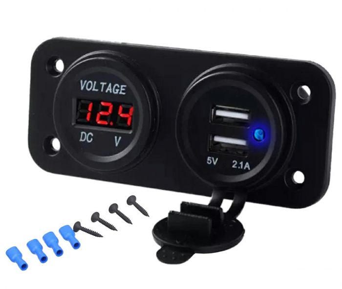 Panou electric suplimentar impermeabil pentru vehicule Off Road, ATV, SSV, tensiune 12-24V, 2 x USB si Voltmetru [2]