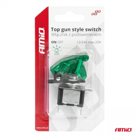Comutator iluminat (intrerupator) cu protectie, destinatie auto, moto, ATV, SSV, Off-Road, model "TOP GUN", tensiune 12V - 24V, culoare Verde [4]