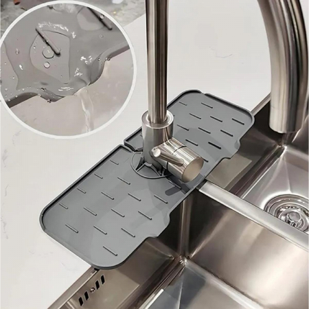 Baie - Bucatarie - Covoras din silicon anti-picurator pentru lavoare, dimensiune 36,5 x 14 cm, culoare Gri