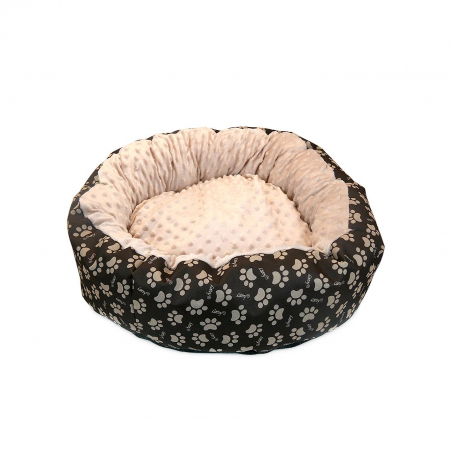 Paturi si Saltele Animale - Culcus moale cu perna, pentru caine/pisica, Model Minky, culoare crem-maro, impermeabil, baza antiderapanta, 50 cm