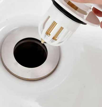 Dop scurgere chiuveta, universal, deschidere cu click, material oțel, diametru exterior 66 mm, culoare Alba [2]