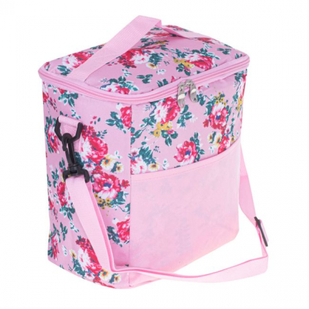 Geanta termoizolanta pentru picnic sau plaja, capacitate 11l, culoare Roz cu flori [1]