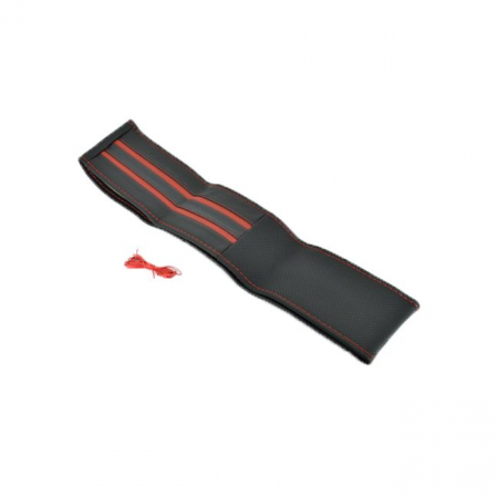 Husa volan din PIELE NATURALA CU DOUA DUNGI ROSII, pentru autoturisme, diametru 37 - 39 cm, cu ac si ata (se coase, aspect ORIGINAL) [2]
